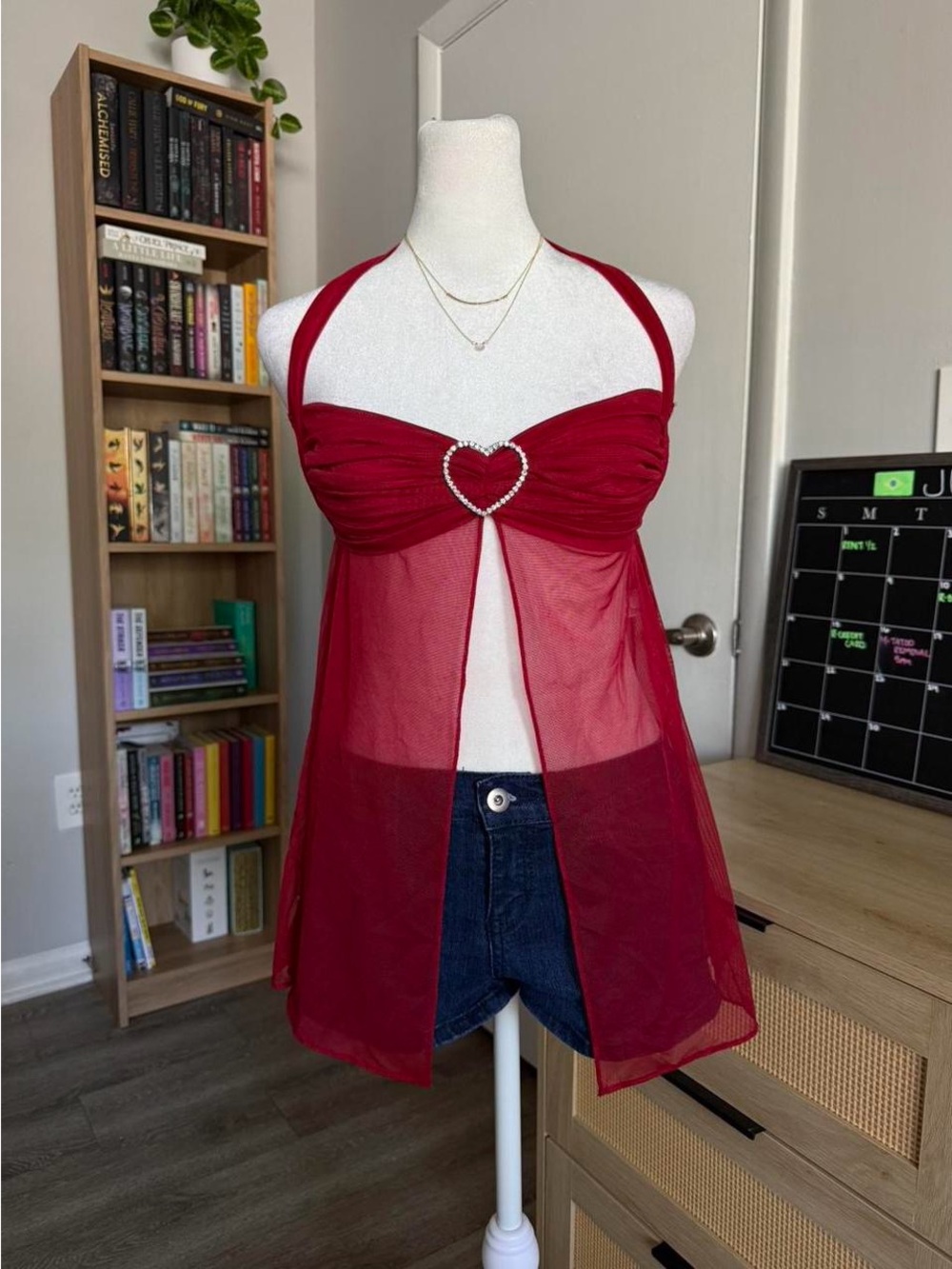 frederick's of hollywood red sheer y2k style halter top